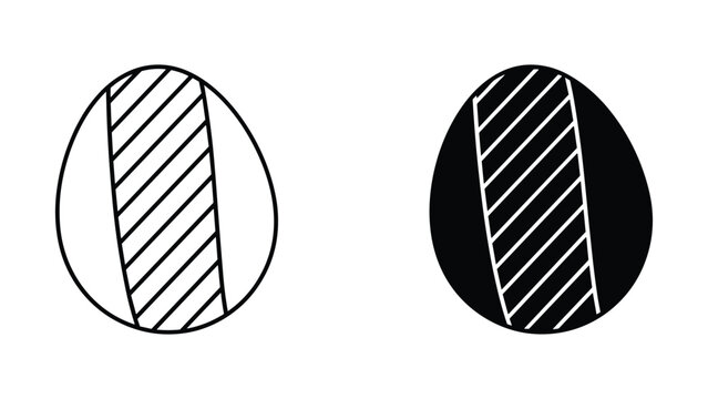 Diagonal striped pattern Easter egg icon in outline and solid black style for holiday graphic design