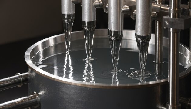 Closeup medium shot of tubes being immersed in a dip tank filled with polymer coating solution highlighting the smooth submersion process and uniform coverage.