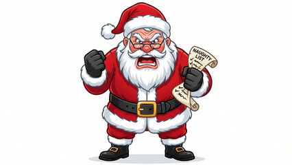 Fototapeta premium Angry Santa Claus holding a naughty list cartoon vector illustration