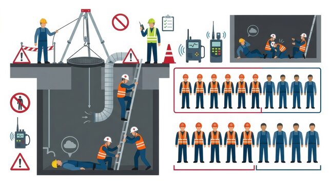 Workers follow safety protocols in confined spaces to prevent hazards and ensure compliance with regulations.