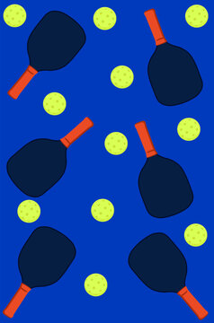 Pickleball paddles and balls creating a vivid pattern