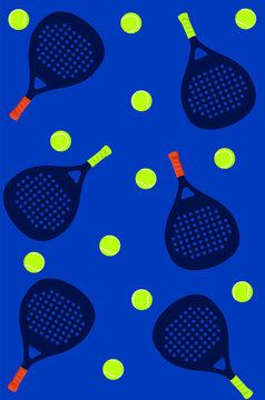 Padel rackets and balls sport equipment seamless pattern