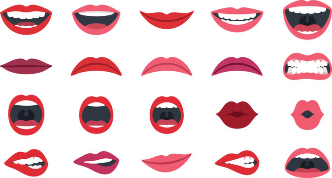 Mouth Expressions Set with Various Lips and Teeth for Character Design