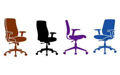 Fototapeta premium Corporate Office Desk Swivel Chairs Silhouette Set in Black Purple and Brown Colors