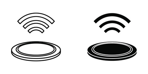 Wireless charging pad set featuring outline and solid black for modern mobile tech devices charger induction © FREELANCER