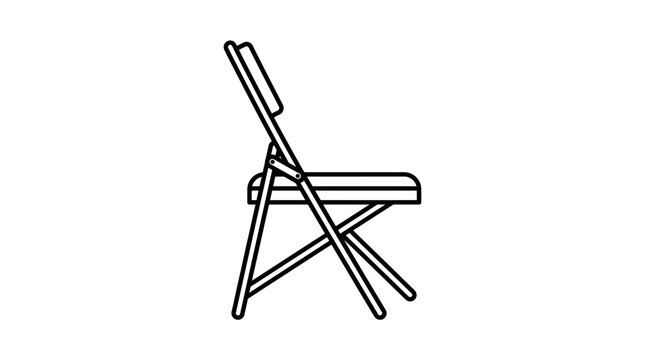 An illustration of a folding chair is shown standing alone indoors.