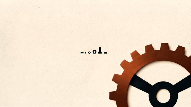 Minimalist industrial background with a copper gear and small hardware icons