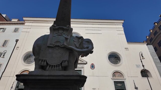 Bernini elephant statue and Santa Maria sopra Minerva facade in Rome Italy