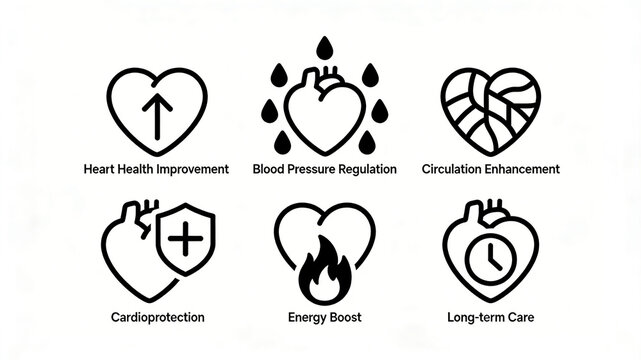 Complete display of heart function optimization icons, regulating blood pressure circulation, protecting the heart with energy supply, achieving long-term health management of the heart

