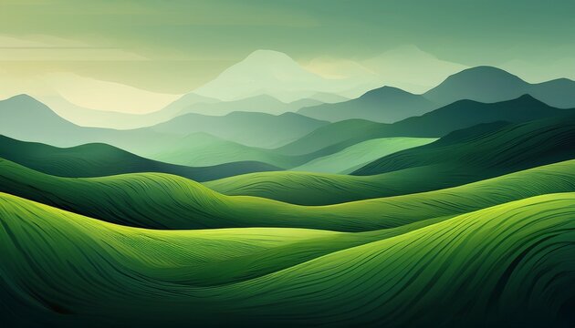Abstract Green Landscape Wallpaper Background Illustration Design With Hills And Mountains