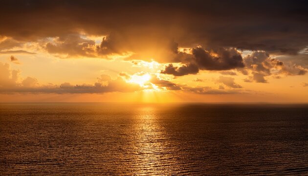 Radiant Sun Illuminating A Golden Sky With Soft Clouds Creating A Warm And Uplifting Atmosphere Evoking Feelings Of Tranquility And Hope