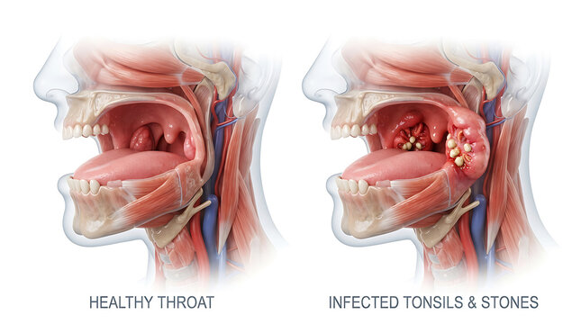 Comparison of healthy and infected tonsils with tonsil stones
