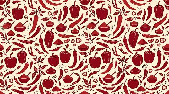 Seamless red chili and bell pepper spice pattern