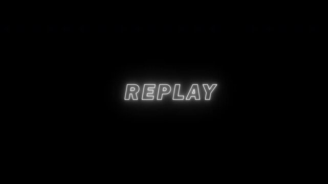 Replay sign icon white neon glow with red dots transparent looping animation on transparent background, 4k video