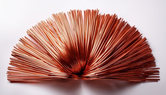Macro Shot Of A Fanned Bundle Of Thin Copper Wires Clean White Isolated Surface