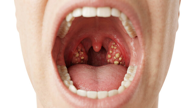 Swollen tonsils and uvula in open mouth view