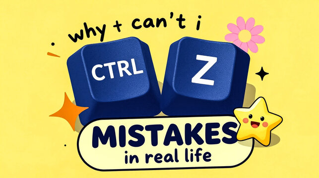 Funny mistakes in real life, cartoon keyboard keys, error concept, colorful illustration