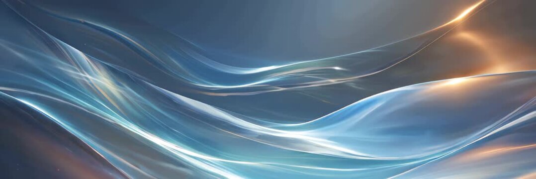 Flowing blue and golden abstract light waves forming a smooth futuristic background, technology, luxury, motion, animated website banner with a place for text