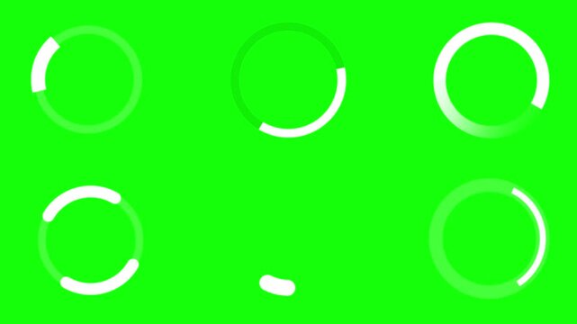 4K 60fps | 6 Loading Circles Animation on Green Screen Background | HUD Interface Elements, Progress Indicators in 55 seconds Loop