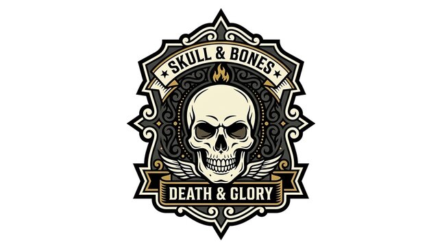 Skull and crossbones pirate flag with death and glory text.