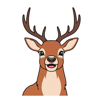 Cartoon deer with large antlers smiling brightly.