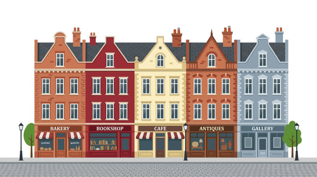 Charming Row Houses with Shops: Bakery, Bookshop, Cafe, Antiques, Gallery