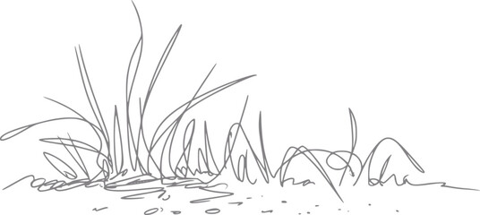 Obraz premium きれいな白い背景に隔離された、野生の草の小さな茂みのミニマリストな手書きイラスト