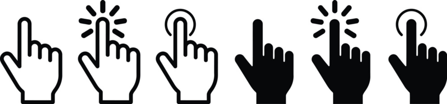 Hand Cursor Icon Set: Pointer Clicking Symbols, Vector Illustration