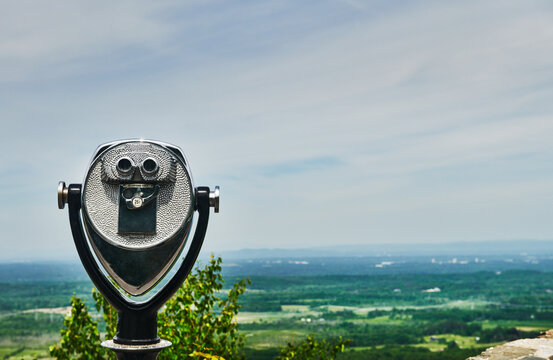 coin operated binocular overlooking Thatcher state park landscape, Upstate New York