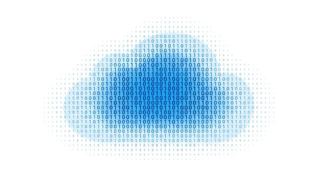 Blue cloud shape formed by binary code, symbolizing cloud computing.