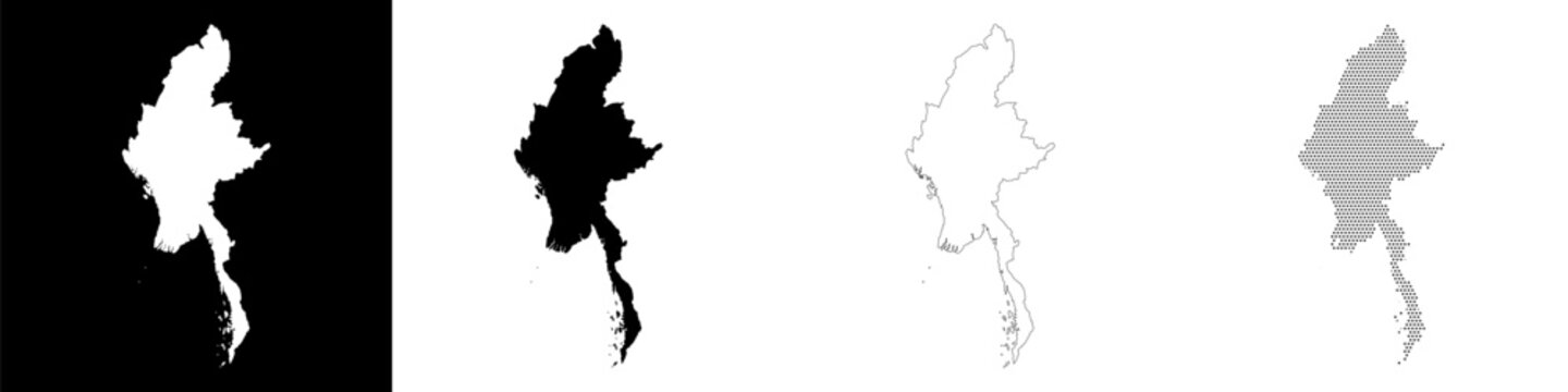 myanmar map halftone territory contour education isolated infographic element black vector icon illustration artwork simple outline silhouette dotted