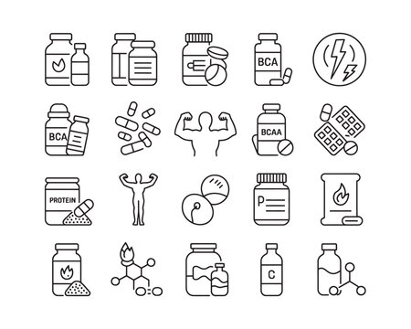 Collection of icons representing various fitness and nutrition supplements