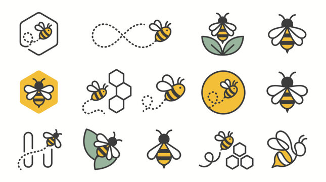 Bee icons and honeycomb symbols.