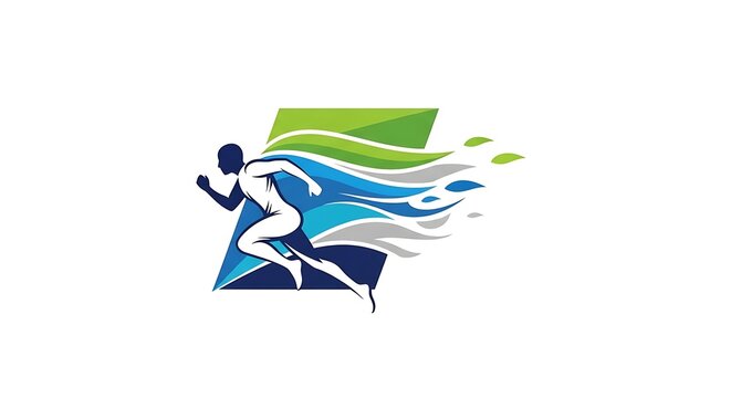 A stylized illustration of a runner in motion with flowing abstract lines