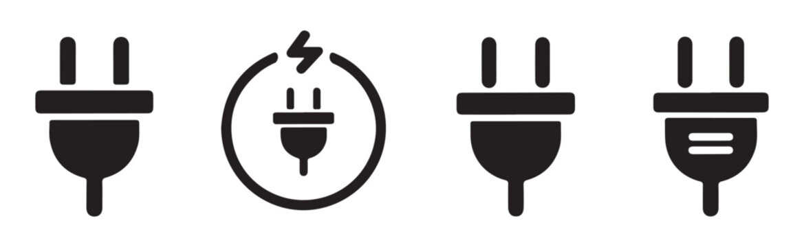 Power plug vector icon set in different styles isolated on transparent background for your designs.