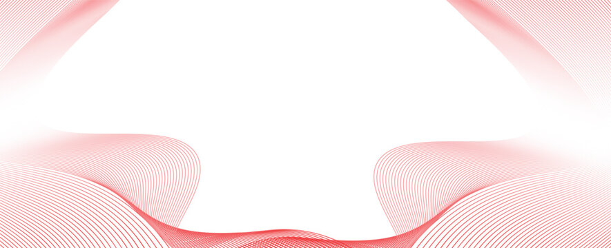 Abstract background with flowing red wavy lines forming a frame on a white backdrop. Modern elegant linear pattern design for trendy panoramic banners and headers.