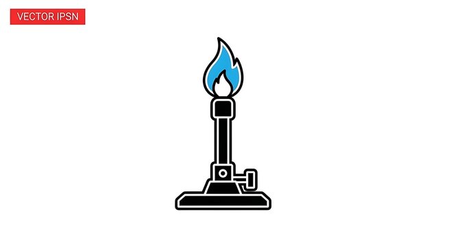 A flat vector icon design of a burning bunsen burner for laboratory experiments and scientific research purposes