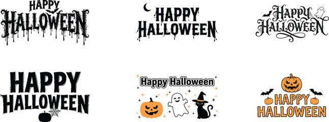 Variety of happy halloween typography designs for seasonal celebrations © mdkamran