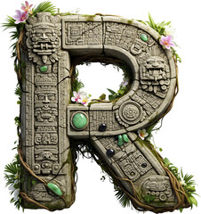 letra R, mayas, arte, precolombino, mexico, piramides, antiguas, estatua, símbolo, aislada, madera, ilustración, objeto, decoraciones, plantas, peninsula, sur, arte maya, tallado a mano, escultura, me © fergomez