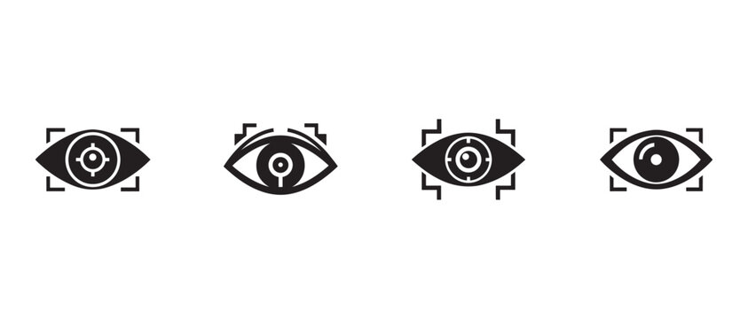 eye icons with camera viewfinder frames around them for surveillance or digital design  eye icons with viewfinders