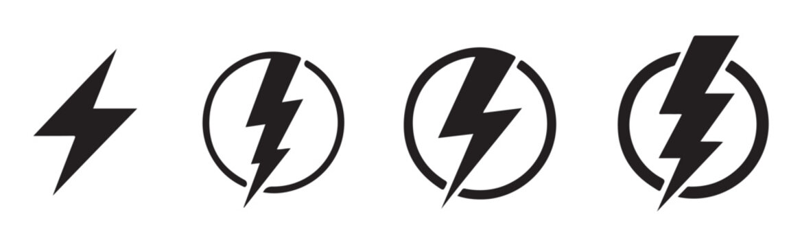 Various electricity themed icons including lightning bolts and circular shapes for design project.