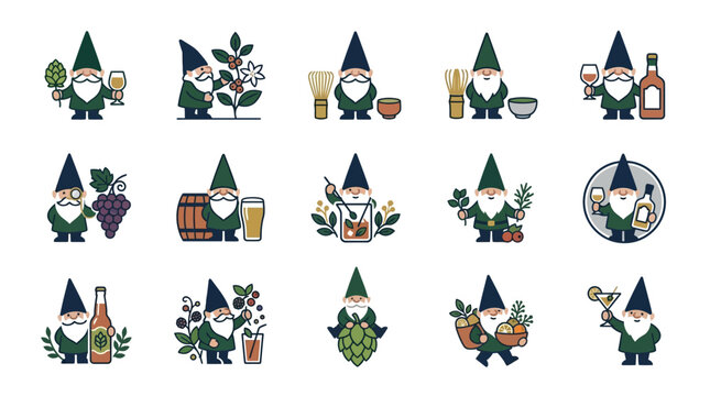 Gnomes enjoying wine and beer.