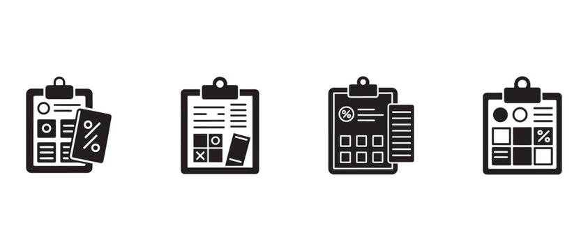 clipboard with documents and calculator on white background  business and finance related symbols