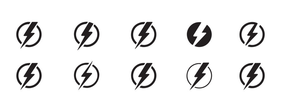 Energy lightning bolt circle symbols for electrical power and fast charge battery status indicators.