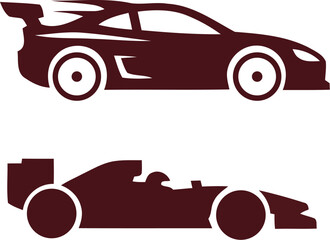Obraz premium Sports Car and Formula Racing Car Silhouette Vector Set Isolated on White Background