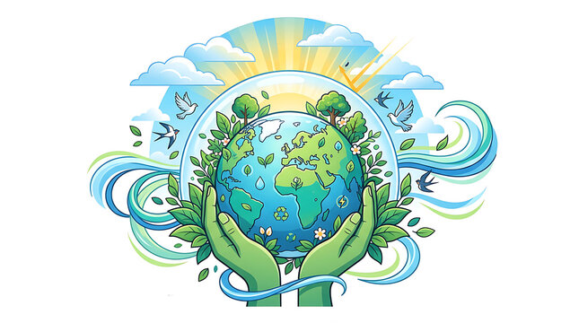 Green Hands Holding Earth Globe Ecology and Sustainability Concept