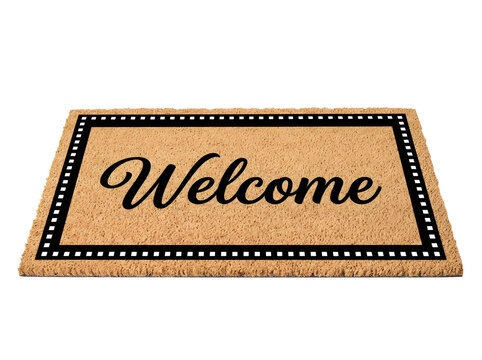 Coir doormat with black border and white polka dots isolated on transparent background