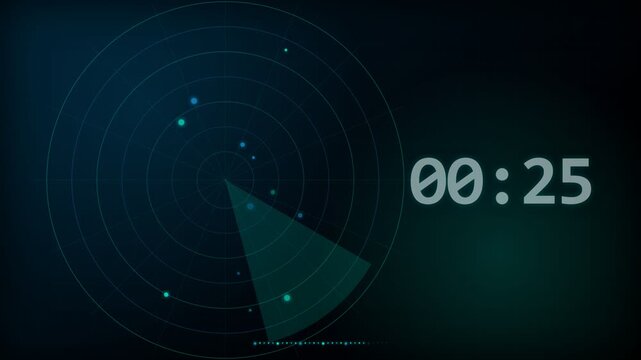 30 Second Countdown Timer Animation from 30 to 0 Seconds with Numbers for Videos, Presentations, Events, and Stock Footage, Digital sonar display on ocean screen. Underwater radar scanning sea floor.