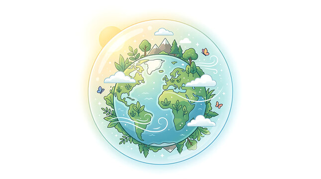 Planet Earth Protected in Glass Sphere Environment Illustration