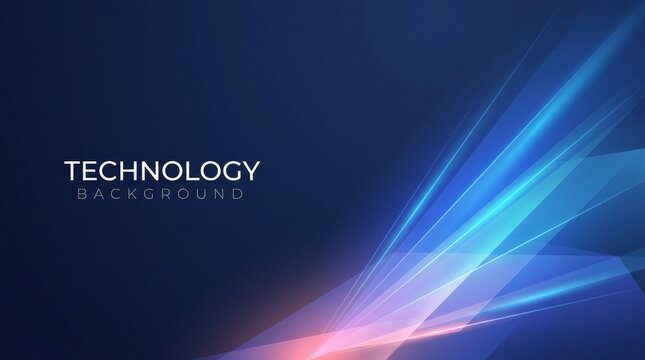 Dynamic abstract technology background featuring blue and pink light rays across a dark surface.